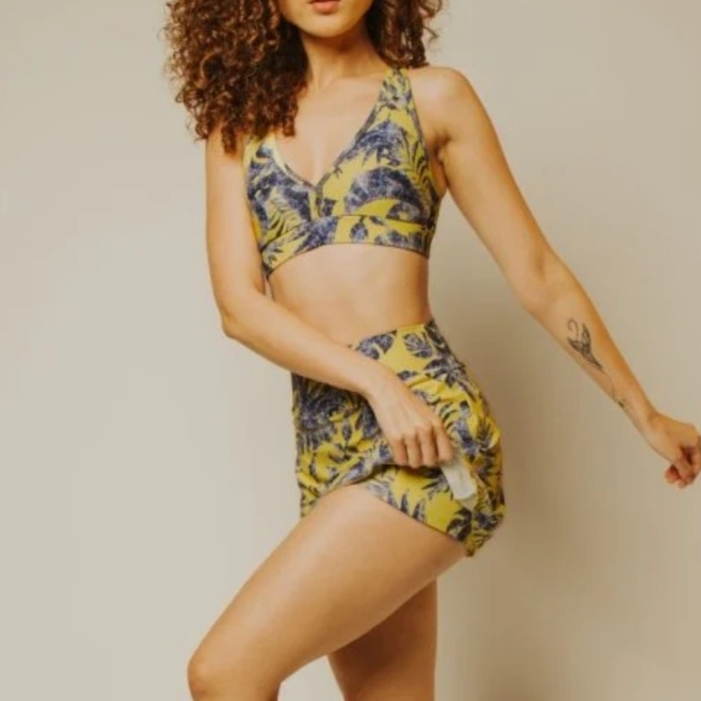 Lilikoi Clara Top And Barbara Skort Yellow and Blue Tropical Print Two-Piece Set